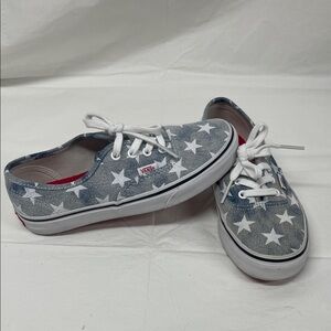 EUC Vans Canvas Sneakers - White Stars on Blue Denim